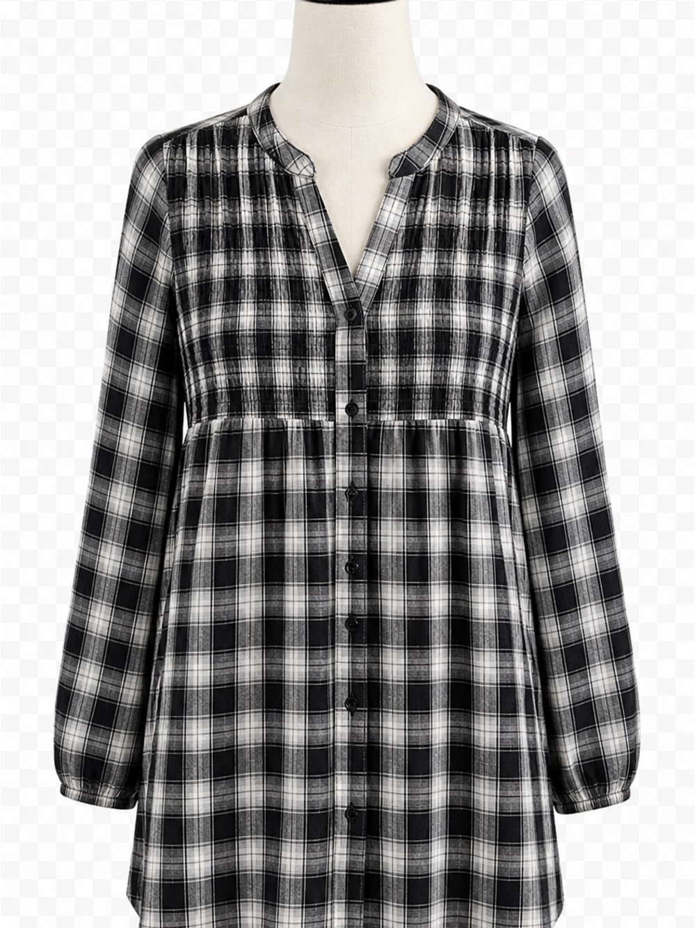 Knox Rose Black & White Plaid Smocked Mini Dress, Size L‎